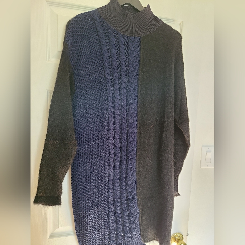 Sportmax Code Asymmetrical Sweater Dress in Navy and Black